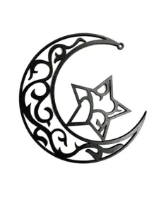 Ramadan Mubarak Træpynt Måne/stjerne i Sort(10cm)