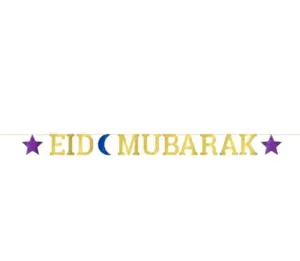 Guldfarvet EID Mubarak Karton Banner i Glitter