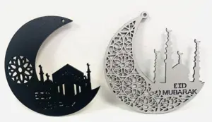 Eid Mubarak Træpynt  Måne Sæt Sølv/Sort (10cm)