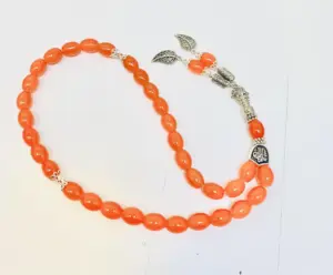 Orange Tasbeeh med Sølvfarvet  Holder (33 perler)