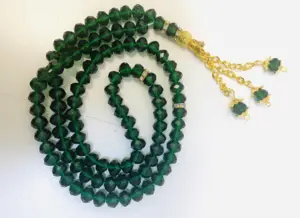 Stor Krystal Tasbeeh i Mørkegrøn (99 perler)