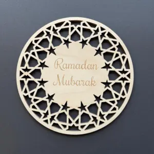 Ramadan Mubarak Cirkel Pynt i Træ (Håndlavet)