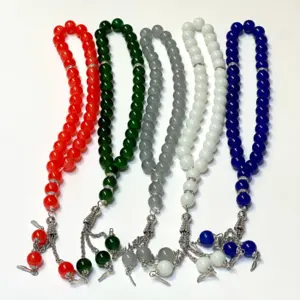 Klassisk perle tasbih med sølvdetaljer, 33 perler (5 farver)