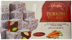 Turkish Delight – Lokum med gulerod, peanuts og pistacienødder 300 g (bedst før 10-12-2025)