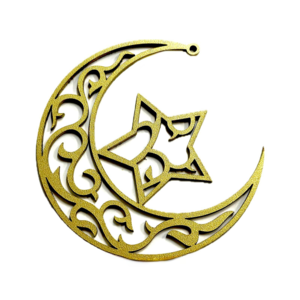 Håndlavet måne træpynt i guld